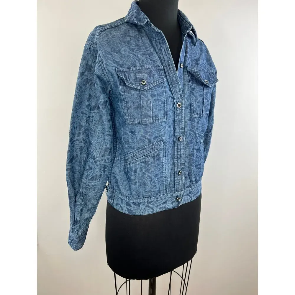 Isabel Marant Etoile Blue Cotton Linen Blend Brocade Denim Jacket Size 36